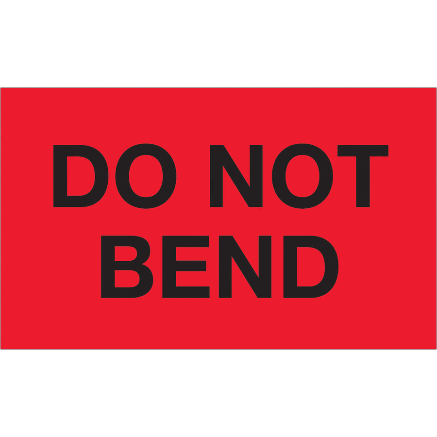 High-visibility fluorescent red "Do Not Bend" labels (3" x 5") printed on durable semi-gloss coated paper. Each roll contains 500 labels‚ideal for shipping coordinators who need immediate, compliant special handling identification. Internationally recognized marking ensures your packages receive proper handling across all supply chains.