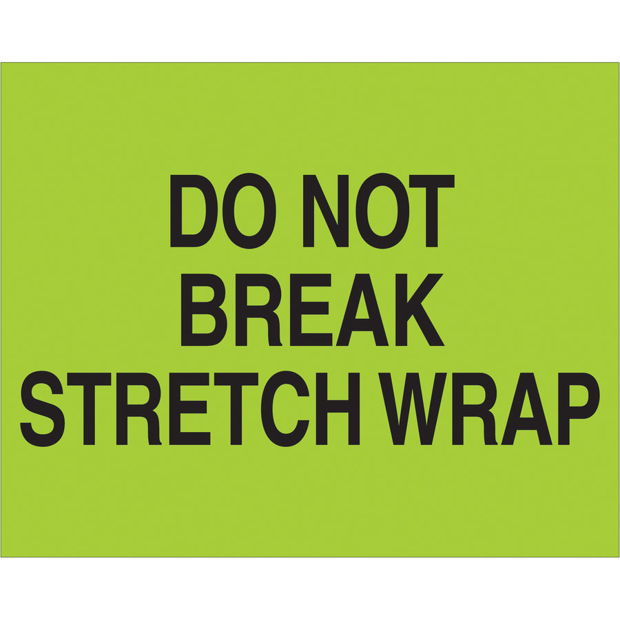 High-visibility "Do Not Break" pallet protection labels that meet international shipping standards. 8" x 10" fluorescent green semi-gloss paper, 250 labels per roll. Instantly recognized in multiple countries to ensure proper handling compliance throughout your supply chain.