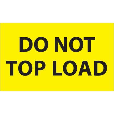 High-visibility 3x5" Do Not Top Load labels printed on durable semi-gloss coated paper. Internationally recognized warning labels sold as rolls of 500 units. Fluorescent yellow finish ensures immediate visibility during shipping and handling to prevent costly cargo damage.