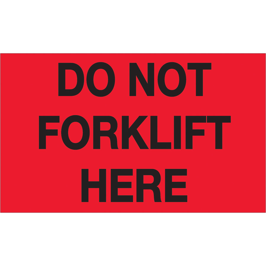 Protect shipments with internationally recognized 3x5" Do Not Forklift labels in bright fluorescent red. Printed on durable semi-gloss coated paper for maximum visibility and adhesion. Each roll contains 500 labels‚ideal for high-volume shipping operations.