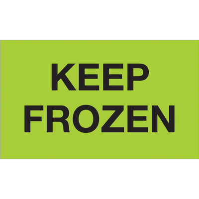 High-visibility Keep Frozen labels in internationally acknowledged fluorescent green ensure cold chain compliance across borders. 3x5" semi-gloss coated paper with 500 labels per roll delivers reliable adhesion and durability for frozen shipments. Available in tabletop and wall-mount dispenser formats for seamless warehouse operations.