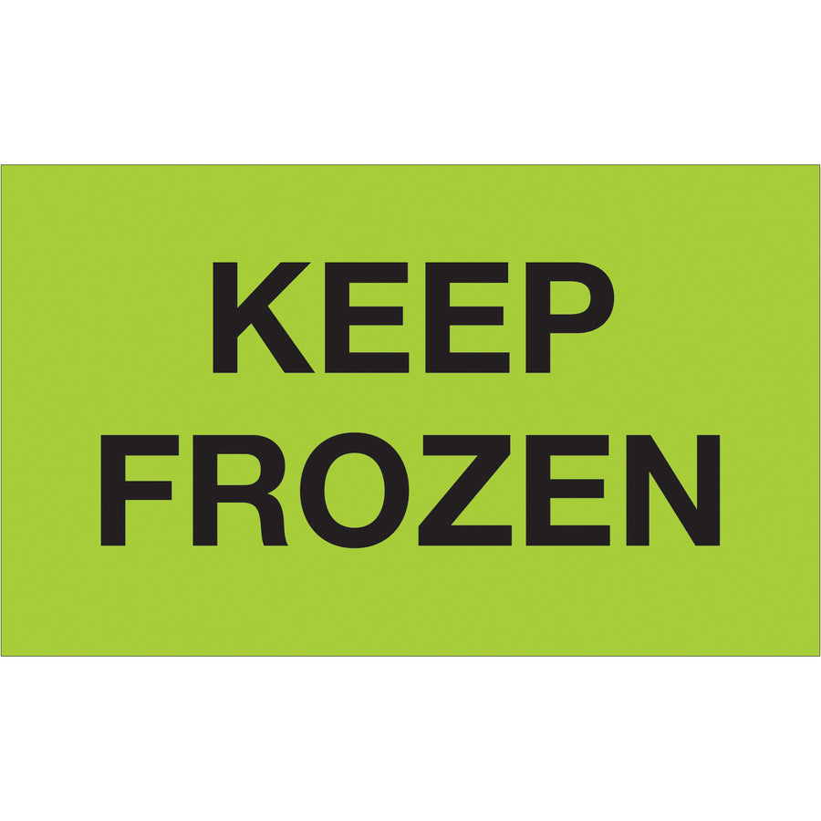 High-visibility Keep Frozen labels in internationally acknowledged fluorescent green ensure cold chain compliance across borders. 3x5" semi-gloss coated paper with 500 labels per roll delivers reliable adhesion and durability for frozen shipments. Available in tabletop and wall-mount dispenser formats for seamless warehouse operations.