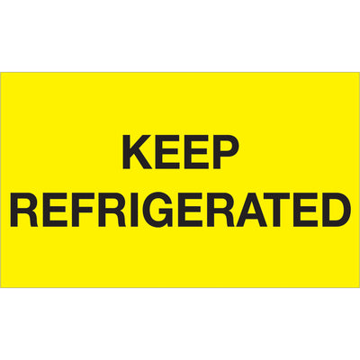 High-visibility 3x5" fluorescent yellow "Keep Refrigerated" labels designed for global shipping compliance. Printed on durable semi-gloss coated paper with internationally acknowledged standards. Roll of 500 labels ensures consistent special handling communication across your entire supply chain.