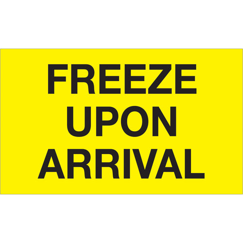 Internationally acknowledged Freeze Upon Arrival labels in high-visibility fluorescent yellow ensure temperature-sensitive cargo receives proper handling across borders. These 3