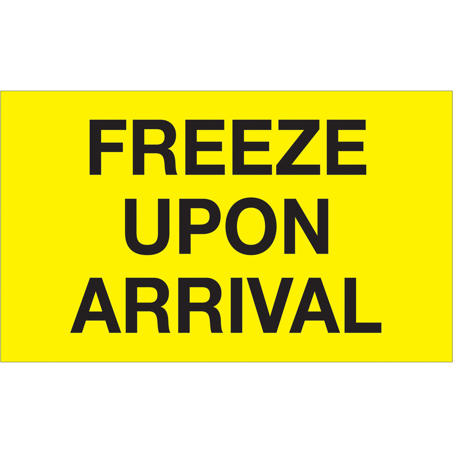 Internationally acknowledged Freeze Upon Arrival labels in high-visibility fluorescent yellow ensure temperature-sensitive cargo receives proper handling across borders. These 3" x 5" semi-gloss coated paper labels arrive in rolls of 500, delivering the compliance visibility your logistics operation needs for cold chain shipments.