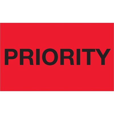 High-visibility 3" x 5" Priority labels in fluorescent red get international recognition and fast identification at every shipping checkpoint. Printed on durable semi-gloss coated paper, each roll contains 500 labels ready for immediate use. Compatible with desktop and wall-mounted dispensers for seamless warehouse integration.
