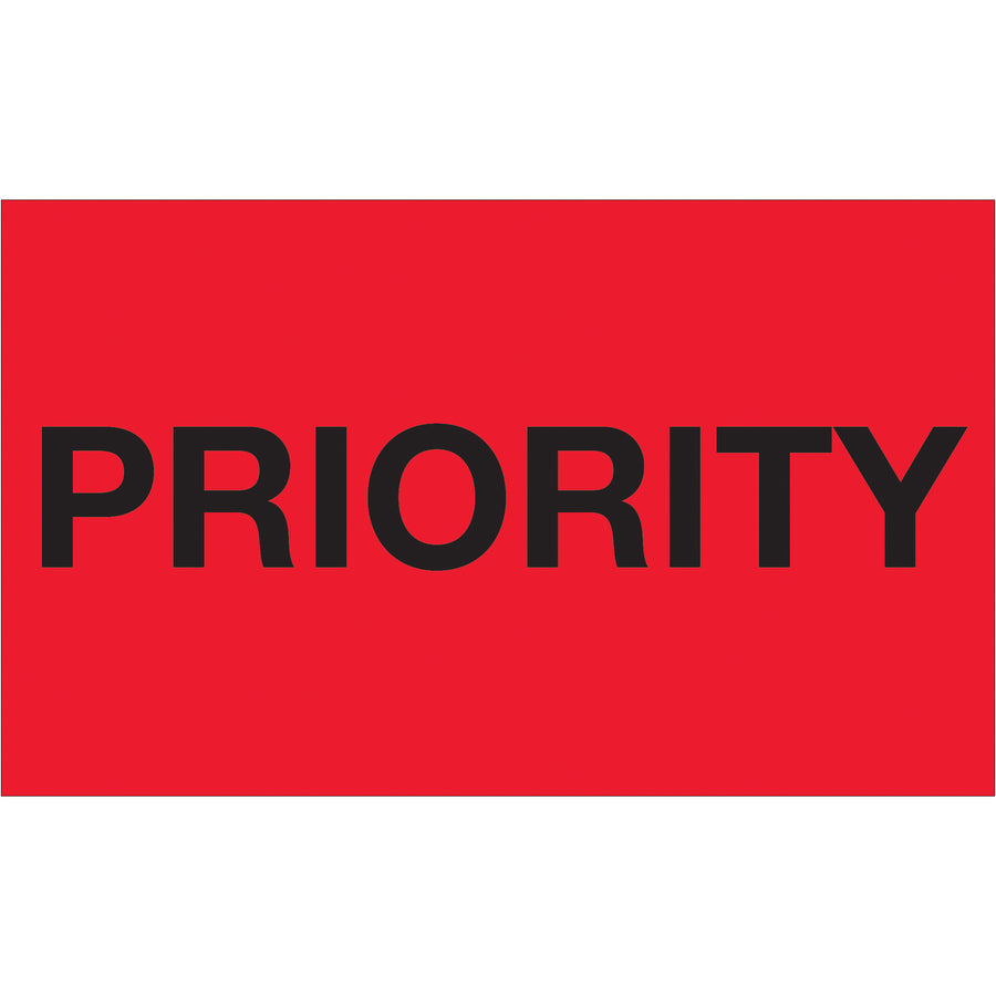 High-visibility 3" x 5" Priority labels in fluorescent red get international recognition and fast identification at every shipping checkpoint. Printed on durable semi-gloss coated paper, each roll contains 500 labels ready for immediate use. Compatible with desktop and wall-mounted dispensers for seamless warehouse integration.