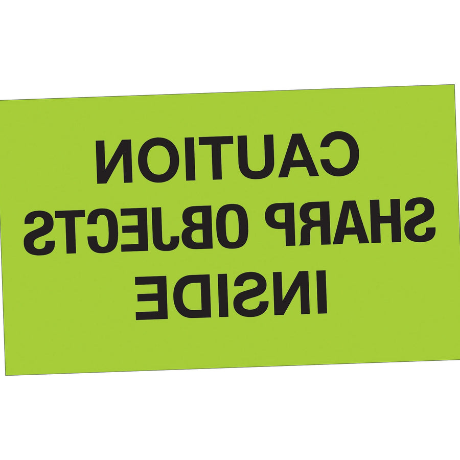 3x5 Fluorescent Green Caution Sharp Objects Labels 500/Roll DL1126 - alias listing