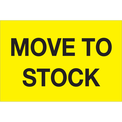 High-visibility fluorescent yellow pre-printed inventory labels designed for rapid warehouse identification and stock management. These 2" x 3" labels print on premium high-gloss paper for durability and long-lasting legibility in busy fulfillment environments. Sold as a convenient roll of 500 labels with compatible tabletop and wall-mount dispensers available.