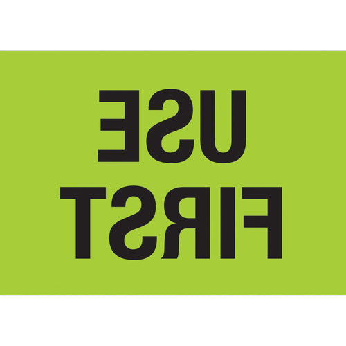 2x3 Fluorescent Green Use First Pre-Printed Labels 500/Roll DL1136 - alias listing