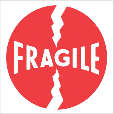 High-visibility 4x4 inch fragile labels printed on durable semi-gloss coated paper demand immediate attention from handlers. Roll of 500 labels provides lasting inventory for your shipping operation. Bold red and white color design ensures compliance with fragile shipment handling requirements and reduces damage claims.