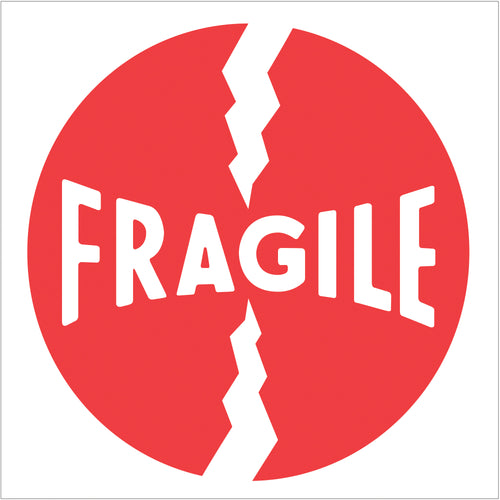 High-visibility 4x4 inch fragile labels printed on durable semi-gloss coated paper demand immediate attention from handlers. Roll of 500 labels provides lasting inventory for your shipping operation. Bold red and white color design ensures compliance with fragile shipment handling requirements and reduces damage claims.