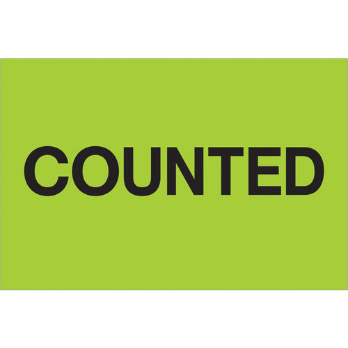 High-visibility fluorescent green pre-printed inventory labels designed for rapid warehouse identification and stock management. 2