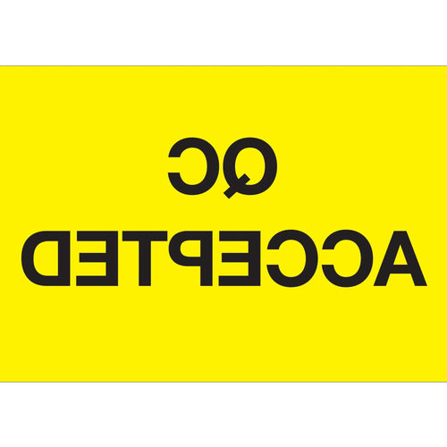2x3 Fluorescent Yellow QC Accepted Inventory Labels 500/Roll DL1144 - alias listing