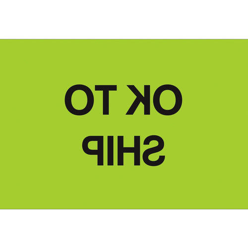 2x3 Fluorescent Green OK To Ship Labels High Gloss Paper 500/Roll DL1147 - alias listing