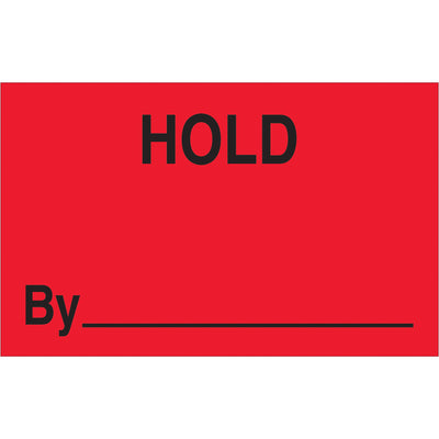 1.25 x 2" Fluorescent Red Hold By Labels - Semi-Gloss, 500/Roll
