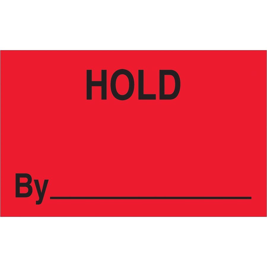 1.25 x 2" Fluorescent Red Hold By Labels - Semi-Gloss, 500/Roll