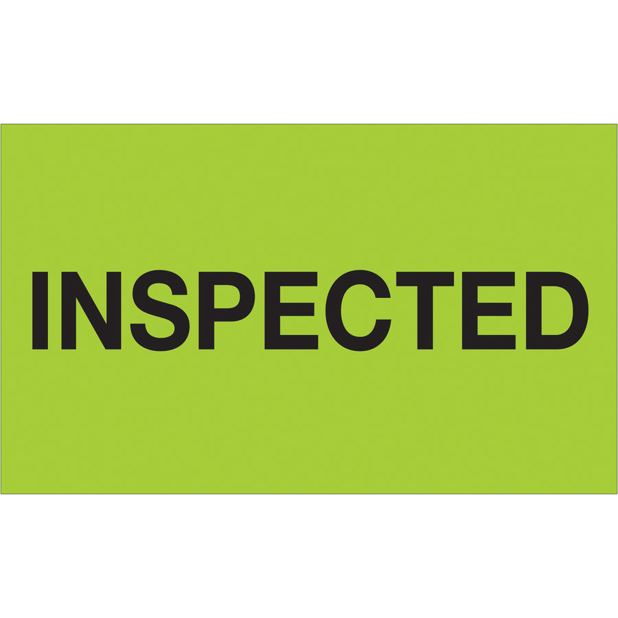 Boost supply chain visibility with these 3x5" fluorescent green "Inspected" labels printed on durable semi-gloss coated paper. Each roll contains 500 labels‚essential for shipping coordinators who need immediate, compliant identification of quality-checked shipments. Compatible with leading tabletop and wall-mounted dispensers for seamless warehouse integration.