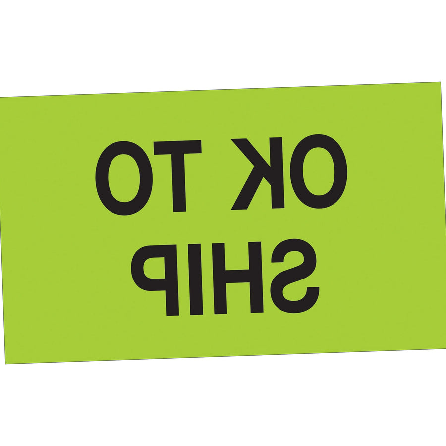 3x5 Fluorescent Green OK To Ship Labels Semi-Gloss 500/Roll DL1174 - alias listing