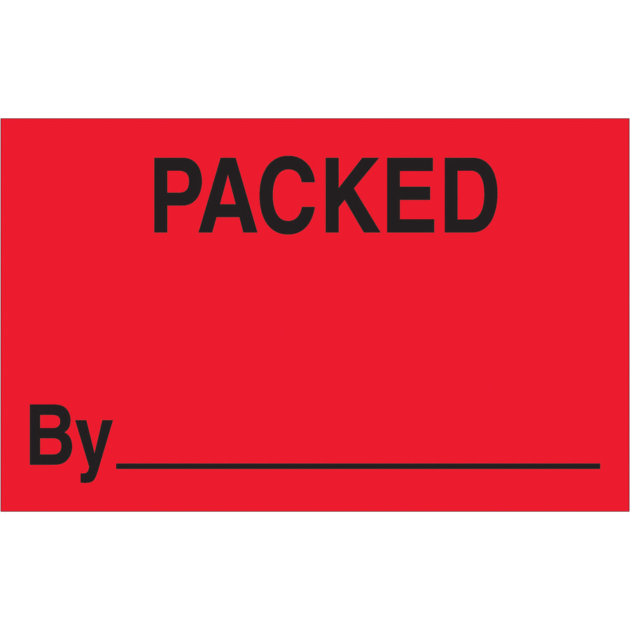 Bright fluorescent red production labels (1.25" x 2") printed on durable semi-gloss coated paper for maximum visibility in warehouses and logistics operations. Sold as a roll of 500 labels. Pair with compatible tabletop or wall-mount dispensers for streamlined application across your shipping and handling workflow.