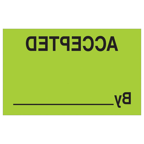1.25x2 Fluorescent Green Accepted By Labels Semi-Gloss 500/Roll DL1179 - alias listing