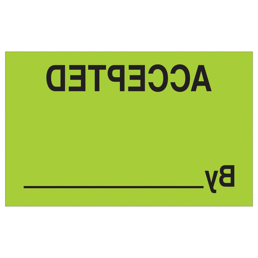 1.25x2 Fluorescent Green Accepted By Labels Semi-Gloss 500/Roll DL1179 - alias listing
