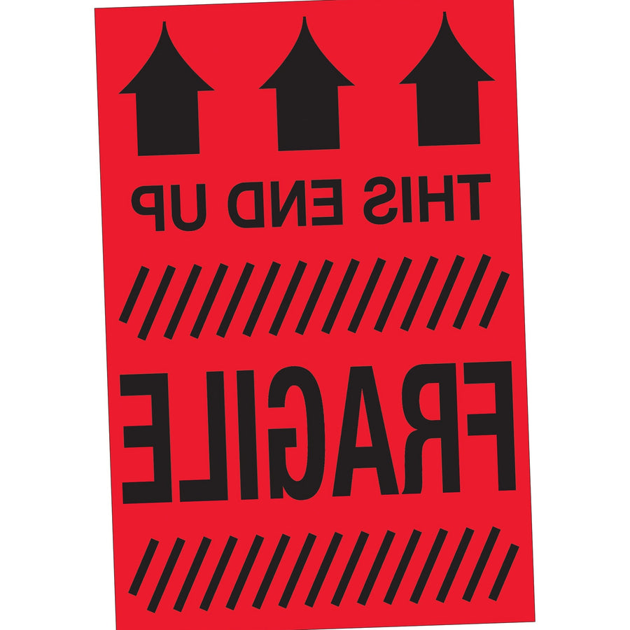 4x6 Fluorescent Red This End Up Fragile Labels Semi-Gloss 500/Roll DL1185 - alias listing