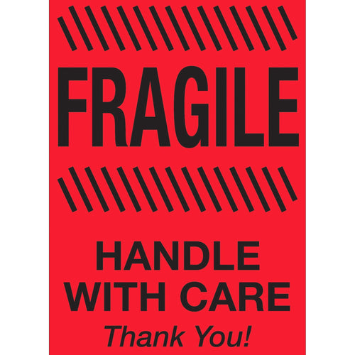 4x6 Fluorescent Red Semi-Gloss Paper Fragile Labels 500/Roll DL1186 - alias listing
