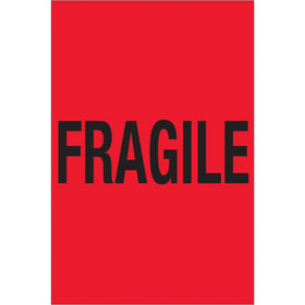 International-standard fragile labels in high-visibility fluorescent red. These 4x6" semi-gloss coated labels are recognized globally for special handling compliance. Roll of 500 labels with compatible tabletop and wall-mount dispensers available to streamline warehouse operations.