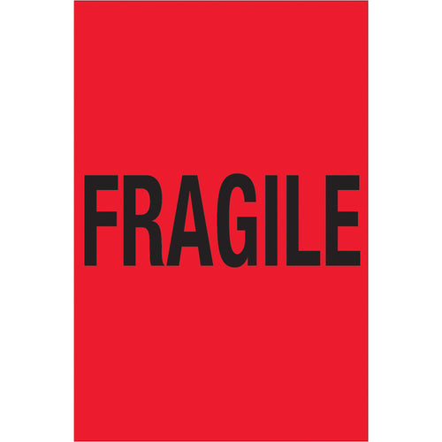 International-standard fragile labels in high-visibility fluorescent red. These 4x6