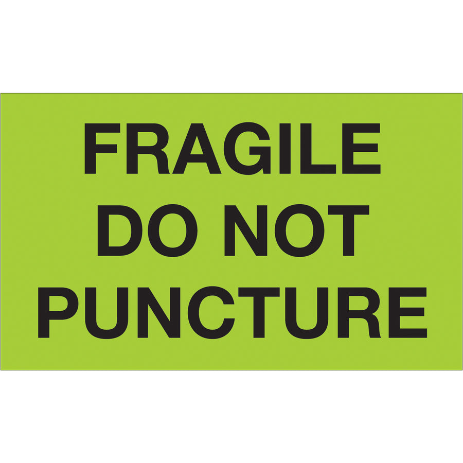 Internationally recognized 3" x 5" fragile handling labels printed on semi-gloss coated paper for maximum visibility and durability. Each roll contains 500 labels, providing reliable carton identification for your shipping operations. Compatible with multiple tabletop and wall-mount dispensers to streamline warehouse labeling workflows.