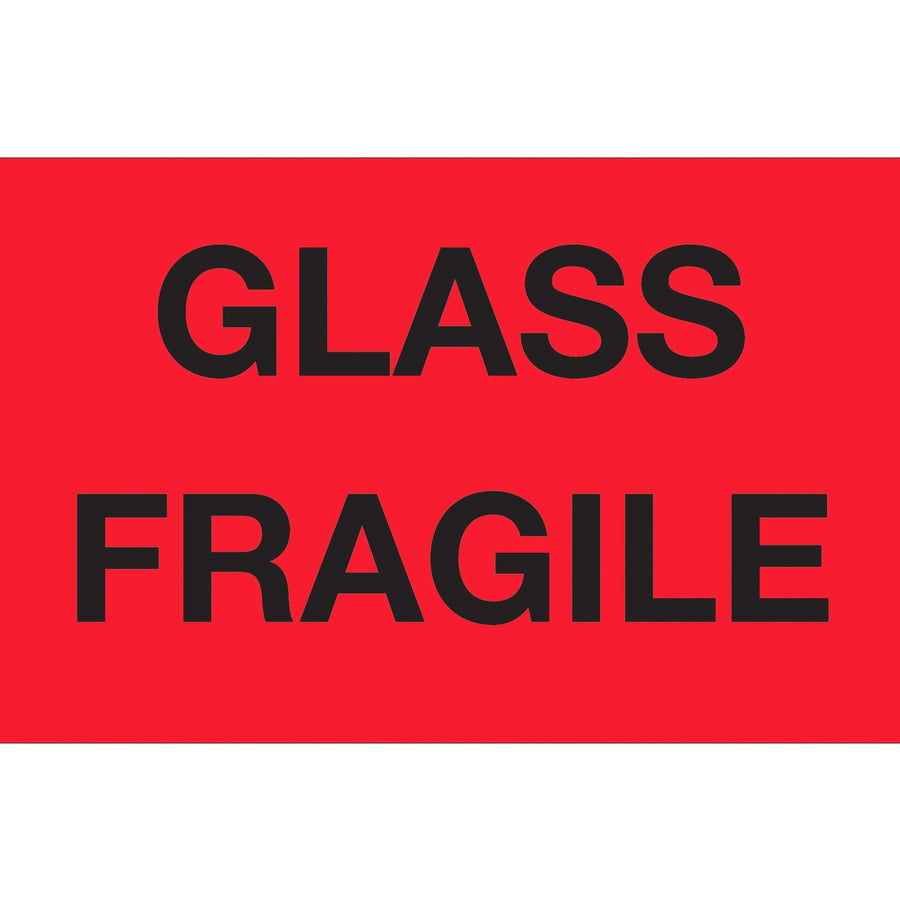 3x5 Fluorescent Red Glass Fragile Labels Semi-Gloss 500/Roll DL1201 - alias listing