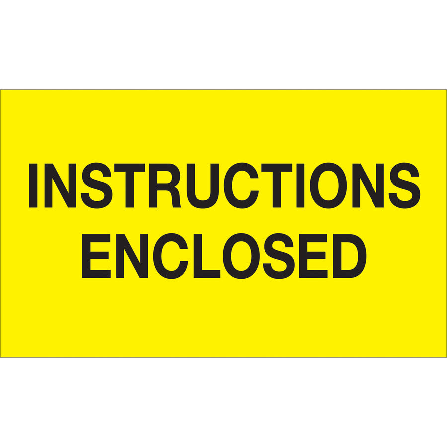 Ensure critical shipping instructions are never missed with these 3x5" fluorescent yellow "Instructions Enclosed" labels. Printed on durable semi-gloss coated paper and internationally recognized for compliance visibility. Roll of 500 labels with compatible dispensers available.