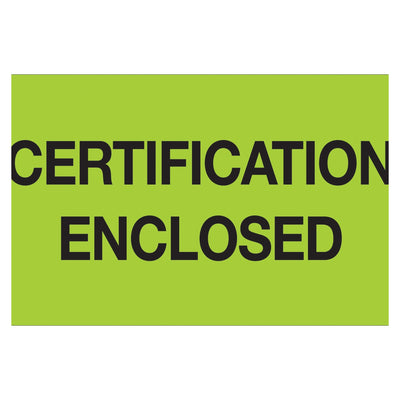 3x5 Fluorescent Green Certification Enclosed Labels 500/Roll DL1215 - alias listing