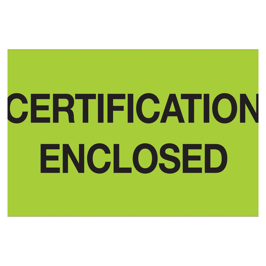3x5 Fluorescent Green Certification Enclosed Labels 500/Roll DL1215 - alias listing