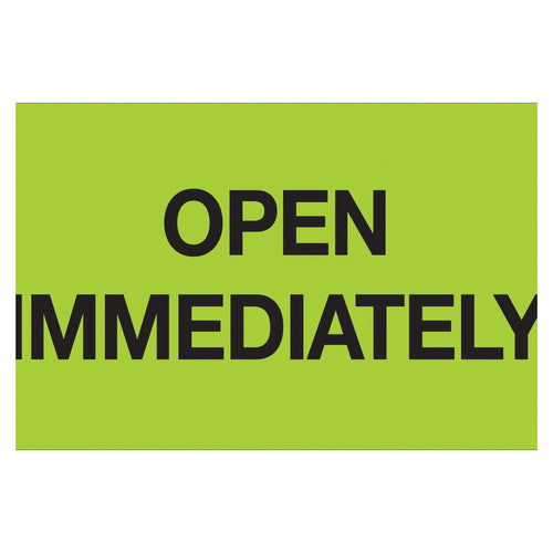 3x5 Fluorescent Green Open Immediately Labels Semi-Gloss 500/Roll DL1217 - alias listing