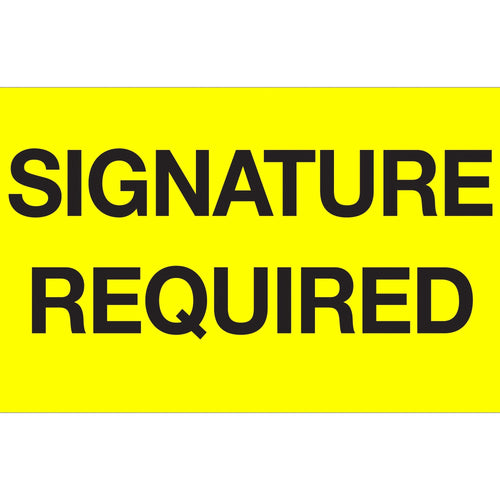 3x5 Fluorescent Yellow Signature Required Labels Semi-Gloss 500/Roll DL1218 - alias listing
