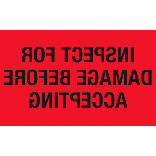 3x5 Fluorescent Red Inspect For Damage Labels Semi-Gloss 500/Roll DL1219 - alias listing