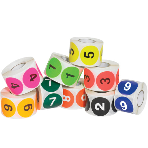 Eliminate manual label sorting with these convenient pre-packed circle labels featuring numbers 1 through 10. Each case includes one complete roll per number in 2