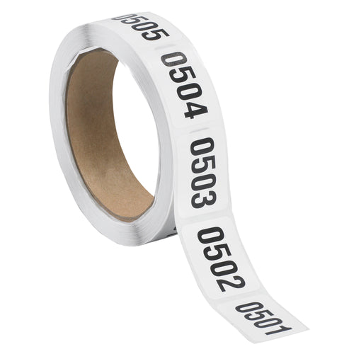 Track inventory, products, and skids instantly with pressure-sensitive consecutive numbered labels featuring bold 1/2