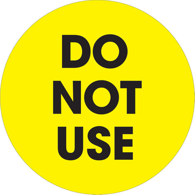 High-visibility fluorescent yellow circle labels deliver instant recognition in busy warehouse environments. Each 2" diameter label is printed on durable high-gloss paper with bold "Do Not Use" messaging for maximum compliance and safety. Roll of 500 labels reduces reordering frequency and ensures consistent inventory marking standards across your facility.