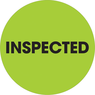 Maximize warehouse visibility with these 2" diameter fluorescent green circle labels printed on high-gloss paper. Each roll contains 500 pre-printed "Inspected" labels designed for immediate deployment in sorting, receiving, and quality control operations. Compatible with all major tabletop and wall-mount dispensers for seamless integration into your existing labeling workflow.