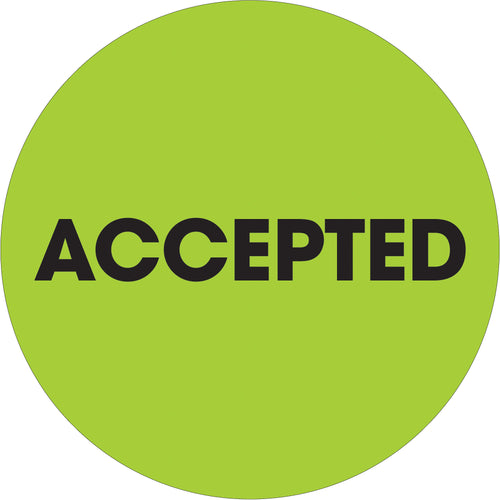 High-visibility fluorescent green circle labels ensure your accepted inventory stands out in any warehouse environment. Pre-printed on durable high gloss paper in convenient 500-roll packs, these 2