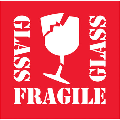Meet international shipping compliance with high-visibility 4x4" Fragile - Glass labels printed on durable semi-gloss coated paper. Bright red and white design ensures handlers immediately recognize fragile glass or liquid contents. Roll of 500 labels delivers cost-effective hazmat identification for your entire operation.