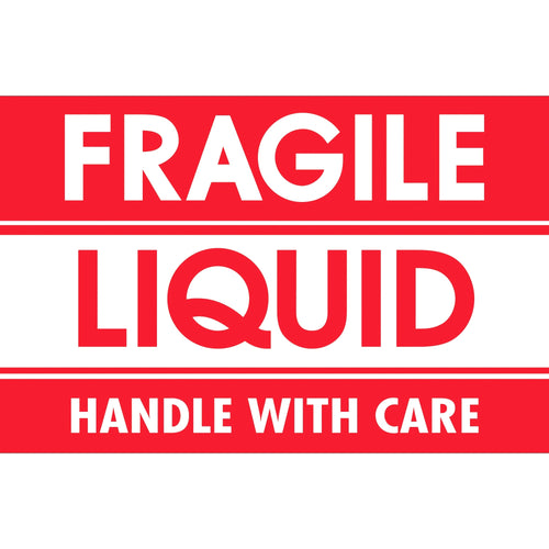 3x5 Red/White Fragile Liquid Handle Care Labels Semi-Gloss 500/Roll DL1300 - alias listing