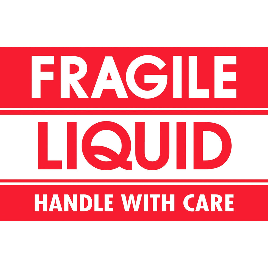 3x5 Red/White Fragile Liquid Handle Care Labels Semi-Gloss 500/Roll DL1300 - alias listing