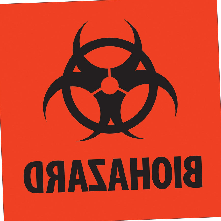 2x2 Fluorescent Red Biohazard Labels Semi-Gloss 500/Roll DL1305 - alias listing