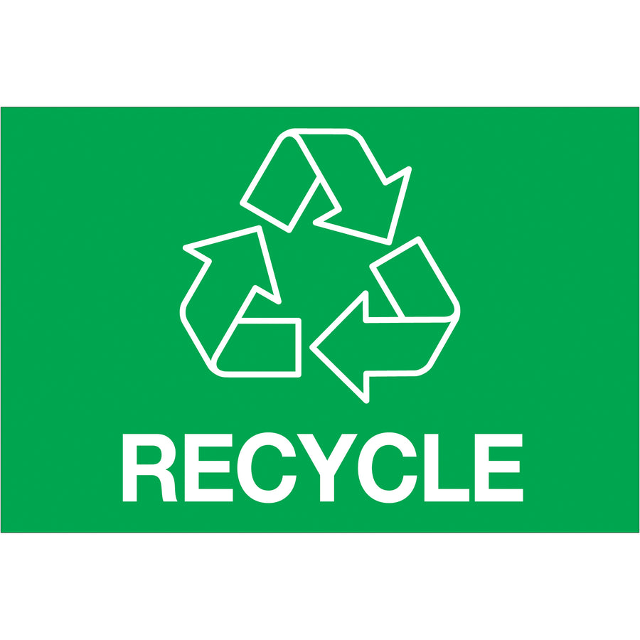 Clearly communicate recycling instructions with these 2x3" green recycle labels printed on premium high gloss paper. Each roll contains 500 labels, offering cost-effective waste management compliance for industrial facilities. Compatible with popular tabletop and wall-mount label dispensers for seamless workplace deployment.