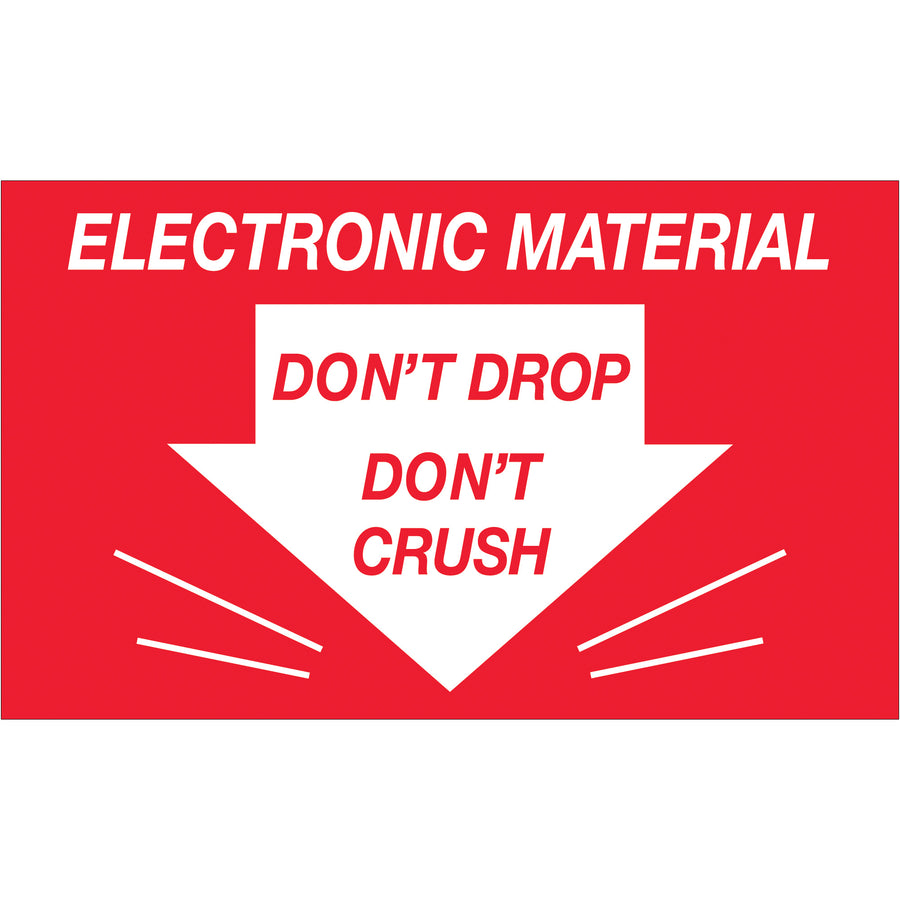 Internationally recognized 3x5" Don't Drop Don't Crush labels protect fragile electronics during shipment. Printed on semi-gloss coated paper for durability and visibility. Each roll contains 500 labels‚the professional choice for shipping coordinators managing sensitive cargo.