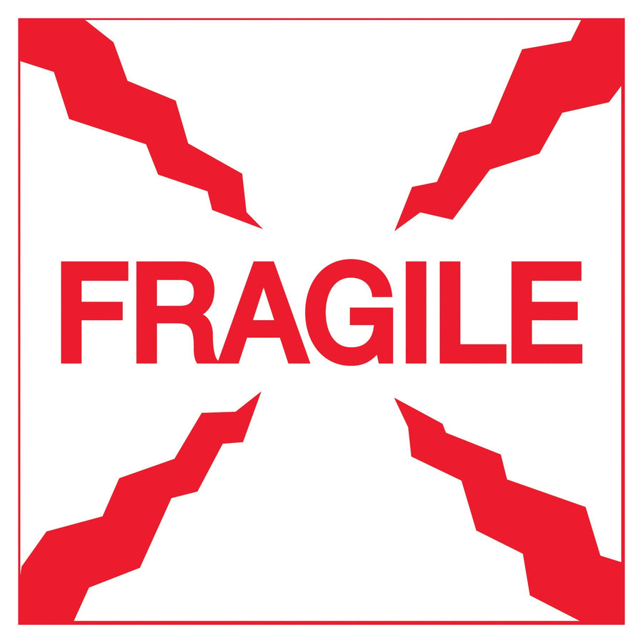 2x2 Red/White Fragile Labels Semi-Gloss 500/Roll DL1316 - alias listing